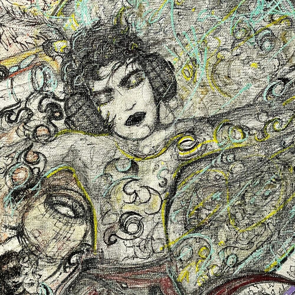 Drag King Original Abstract Figurative Painting Signed Mixed Media Canvas 20x16 - Picture 3 of 15